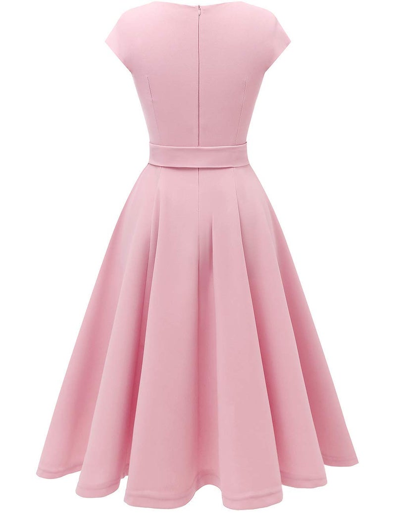 DRESSTELLS Cocktail Womens Dresses for Wedding Guest, Semi Formal Spring Easter Summer Vintage Tea Party Modest Western Church Midi Dress Pastel Pink L - Image 5